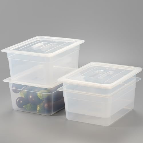 CURTA 4-Pack 1/2 Size 6" Deep Food Pan with Sealing Lid – NSF Commercial-Grade Translucent Polypropylene, Stackable Freezer-Safe Storage for Restaurants, Catering & Buffets - color: 1/2 Size, size: 6" Deep Pan (Sealing Lid)