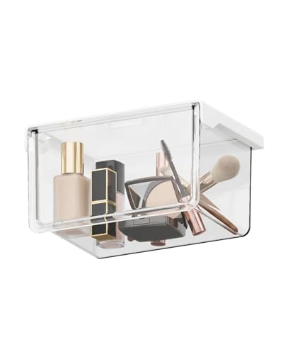 BALUCA Small Clear Stackable Storage Drawers – 33° Angled Acrylic Makeup Organizer for Vanity, Undersink & Kitchen Cabinets | Multi-Purpose Plastic Storage Bins & Drawer Organizer Bins (Small) - size: Small