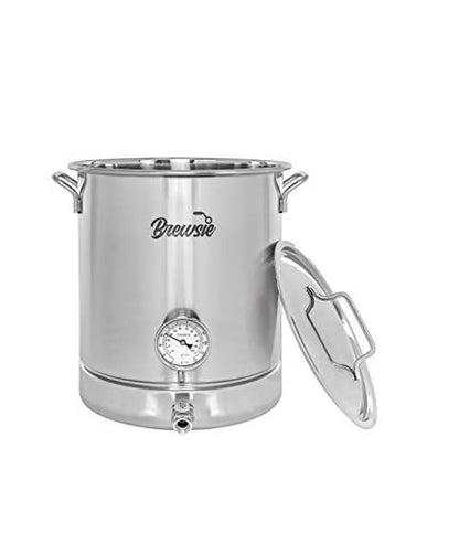 BREWSIE Stainless Steel Home Brew Kettle w/Dual Filtration. Equip with False Bottom Thermometer and Ball Valve for Brewing (8 Gal/ 32 QT)… - size: 8 Gal/ 32 QT