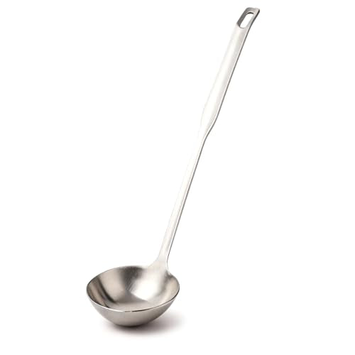 Professional Stainless Steel Soup Ladle, 11.8" Comfort Grid, Long Ergonomic Handle, Durable Kitchen Utensil for Cooking, Stirring, Serving Soups, Heavy-Duty Metal, Dishwasher Safe