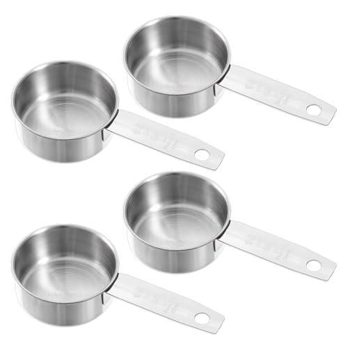4 Pcs 1/4 Cup Measuring Cup, 60 ml Stainless Steel Measuring Cups Inner Scale Metal Liquid Measure Scoop 2 oz Cups for Coffee, Cooking, Baking, Kitchen Wet and Dry Ingredients, Dishwasher Safe - size: 1/4 Cup