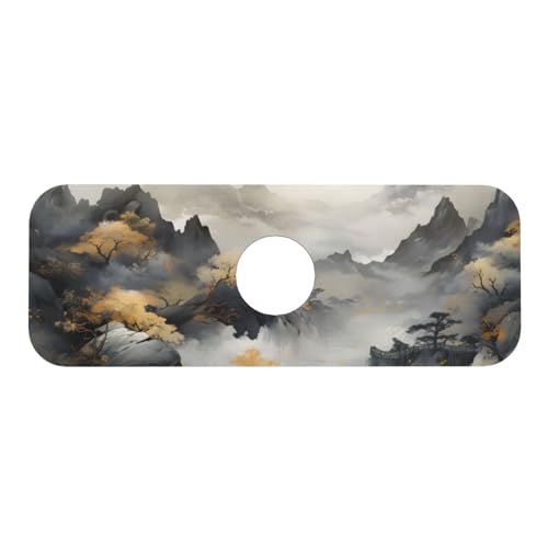 Kitchen Sink Faucet Mat Splash Guard, Chinese Style Ink Painting Of Mountain Pine Trees Super Absorbent Drying Mat, Non-Slip Drain Pad for Bathroom Counter - color: Ink Painting