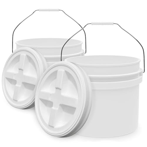 3.5-Gallon White Bucket Pail with Gamma Seal Screw on Airtight Lid, Heavy-Duty 90MIL Extra Durable, Food Grade, Metal Handles with Plastic Grip for Easy Carrying, Easy Stack & Store, BPA Free - 2 Pack - color: White - 3.5 Gallon, size: 2 Pack