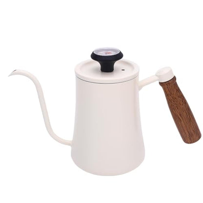 Jeffergarden Pour Over Kettle, Stainless Steel Coffee Pot with Thermometer, 600ML Drip Kettle for Home Brewing and Coffee Shop Use (White) - color: White