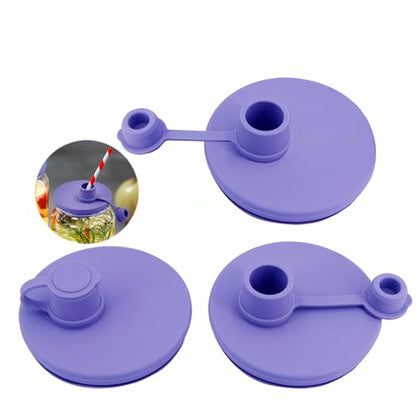 Mason Jar Pour Spout Lid - Wide Mouth, Reusable Silicone, Dishwasher Safe, Leak-Proof Perfect for Pouring Oils, Juices, Milk, and Storing Dry Goods - color: Violet-3Pack