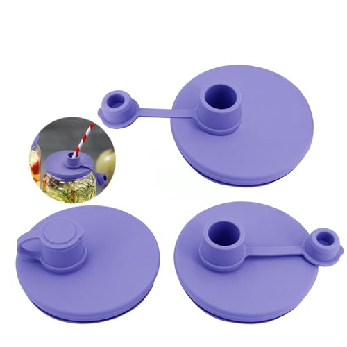 Mason Jar Pour Spout Lid - Wide Mouth, Reusable Silicone, Dishwasher Safe, Leak-Proof Perfect for Pouring Oils, Juices, Milk, and Storing Dry Goods - color: Violet-3Pack