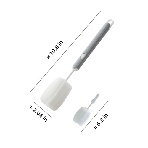 Bottle Brush Long Handle Cup Cleaner Brush Sponge Bottle Scrubber Detachable Handle Portable Sponge Cleaning Brush for Cups Wine Glasses Water Bottles Baby Bottles and Vacuum Flasks (Grey) - color: Gray