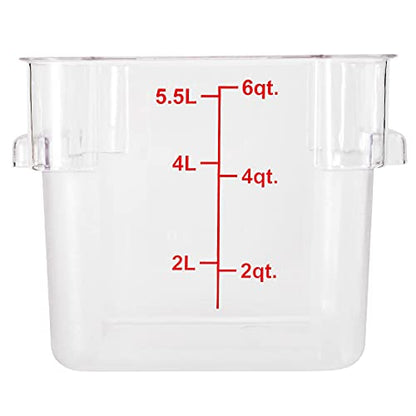 Restaurantware Met Lux 6 Quart Brine Buckets 10 Square Marinating Containers - With Volume Markers Built-In Handles Clear And Red Plastic Dough Rising Buckets Freezer-Safe Lids Sold Separately - size: 6 Quarts, style: 10 Count