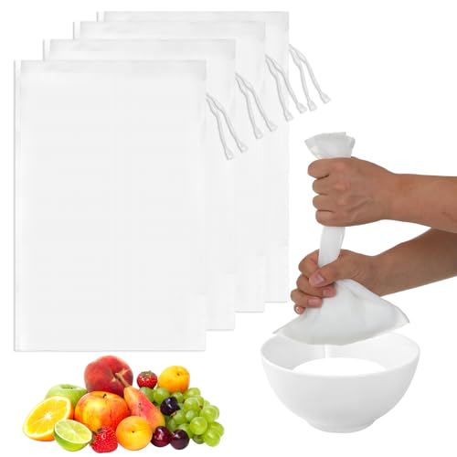 4 Pcs Juicer Bags for Cast Iron Juicer Nut Bag Strainer Juicers Cheesecloth Bags for Juicing Milk Pulp Strainer Cloth Reusable Fine Mesh Bag for Straining Fruit Coffee Yogurt Cheese