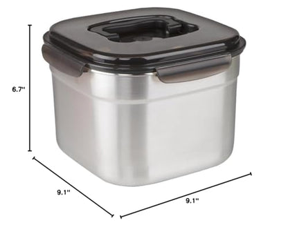 STENCOC Stainless Steel BPA Free Square Leakproof Airtight Kimchi/Pickle/Food Storage Container Saver (5.8L / 196oz / 9.1") One Handle