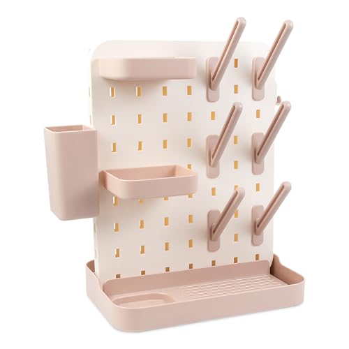 Baby Bottle Drying Rack Space Saving Countertop Vertical Rack with Brushes Holder (Pink) - color: Pink