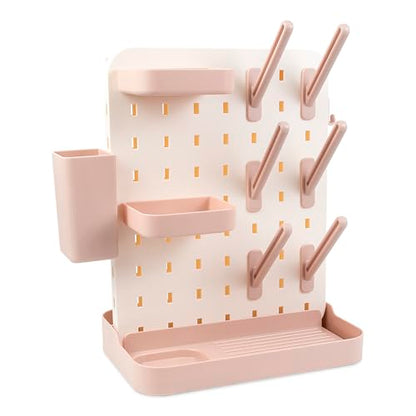 Baby Bottle Drying Rack Space Saving Countertop Vertical Rack with Brushes Holder (Pink) - color: Pink