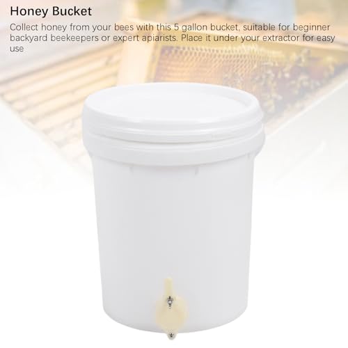 5 Gallon Honey Bucket with Gate Valve Tight Lid Portable Handle Beekeeping Container HDPE Plastic 19L for Easy Honey Extraction Beekeepers Apiary Home Commercial Use