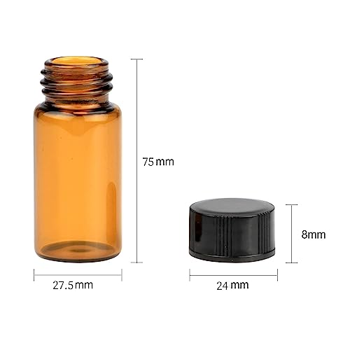 20ML Glass Sample Vial,Amber Borosilicate Glass Liquid Sampling Sample Glass Thread Bottles,27.5 * 57mm,24-400 Black Screw Caps with PE Liner, pack of 100. - size: 20ML