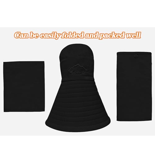 Sun Hats for Men Women Fishing Hat UPF 50+ Breathable Wide Brim Summer UV Protection Hat - color: Black(with Face Cover & Neck Flap )