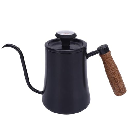 Aramox Pour Over Kettle, 600ML Stainless Steel Coffee Pot with Thermometer, Precision Control for Home Barista and Tea Lovers (Black) - color: Black