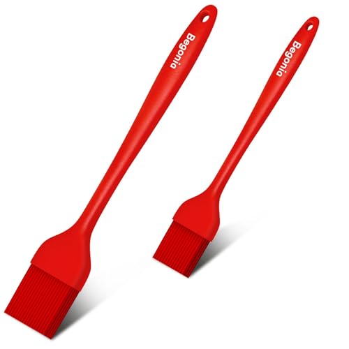Begonia Silicone Basting Pastry Brush-2pcs Heat Resistant Cooking Brush for Oil, Sauce, Butter, BBQ, Grill and Marinade, BPA Free, Dishwasher Safe （Red） - color: Red
