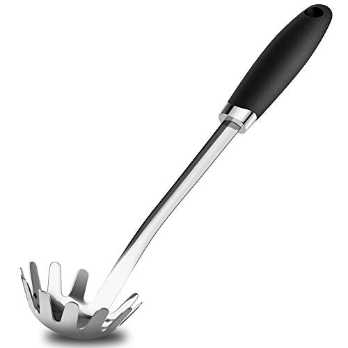 Stainless Steel Pasta Spoon, Spaghetti Server with Teeth, Metal Pasta Fork for Noodles, Linguine, Fettuccine and Macaroni, Dishwasher Safe - color: B-Silver Pasta