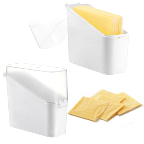 2Pcs Sliced Cheese Container Cheese Storage Container for Fridge Clear Airtight Cheeses Holder Keeper Saver for Ham Bacon Cream Cheeses 4.3X4.3X1.5 Inches