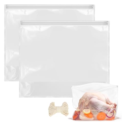 Large Brining Bags for Turkey | 26"×22" | Holds up to 35lbs | Double Zippers Seal | Heavy Duty Brine bags Thickened for Turkey & Meat | Thanksgiving & Holiday Feast Essential | 2 Pack - size: 2 Pack