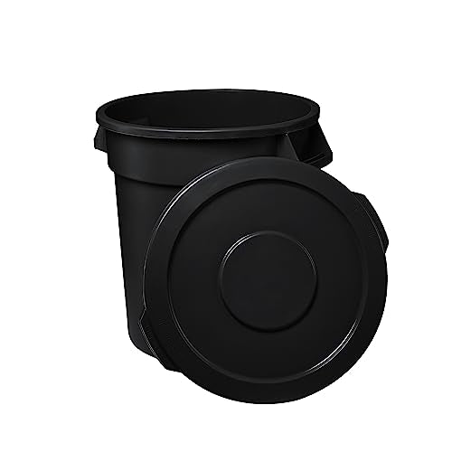 32 Gallon Black Round Commercial Trash Can and Lid, Ingredient Storage Bin, Commercial Storage Bins, Round Food Storage Container for Kitchen/Food Prep/Storing, Kitchen Trash Can - color: Black, size: 32 Gallon with Lid