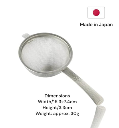 Japanese Double Fine Mesh Tea Sifter – Stainless Steel Tea Strainer with Hammered Texture Handle Kitchen Sieve, 6” (Length) × 3” (Width) × 1.3” (Height)