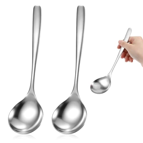 2Pcs Stainless Steel Small Ladles, 8 Inch Gravy Ladle Soup Spoons | Silver Mini Soup Ladle, Kitchen Utensil Cooking Serving Spoon for Cooking Buffet, Party, Kitchen