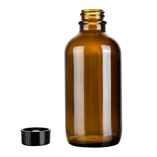 Restaurantware Vetri 4 Ounce Boston Glass Bottles, 24 Sample Bottles With Black Phenolic Caps - Dishwashable, Round, Amber Glass Bottle, For Potion, Juice, Ginger Shots, Whiskey, Liquids - color: Amber, size: 4 oz