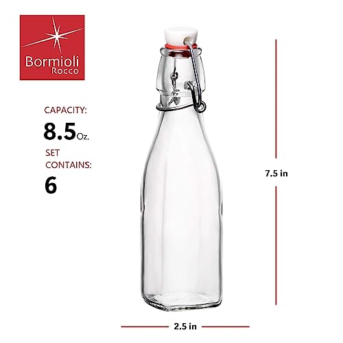 Bormioli Rocco 8.5oz Swing Bottle (Set of 6) - Reusable Glass Bottles with Airtight Leakproof Swing Tops, BPA-Free Bottle, Great for Homemade Syrups, Dressings, Infused Oils, Fresh Juices - size: 6 Count (Pack of 1)