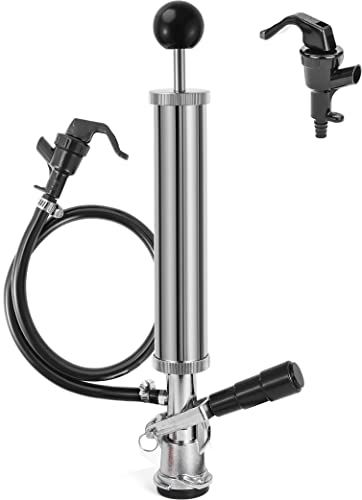 8” Keg Tap Beer Keg Party Pump, D System Beer Taps for Kegs, Kegerator Tap Stainless Steel Probe Coupler with Beer Line Faucet Hose Clamps for Homebrew