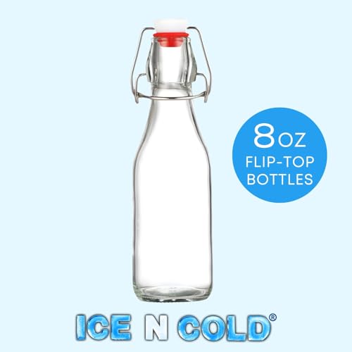 ICE N COLD Glass Swing Top Bottles | Flip Top Glass Bottles for Limoncello, Syrups, Oils, Vinegar, Extracts & Beverages | Airtight Reusable Glass Bottles (6-Pack, MEDIUM (250ml | 8.5oz)) - color: 6-Pack, size: 8.5 Ounces