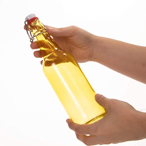 Cocktailor Glass Grolsch Beer Bottles (6-pack, 16.9 oz./500 mL) Airtight Seal with Swing Top/Flip Top Stoppers - Home Brewing Supplies, Fermenting of Alcohol, Kombucha Tea, Wine, Soda - Yellow