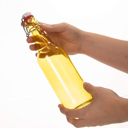 Cocktailor Glass Grolsch Beer Bottles (6-pack, 16.9 oz./500 mL) Airtight Seal with Swing Top/Flip Top Stoppers - Home Brewing Supplies, Fermenting of Alcohol, Kombucha Tea, Wine, Soda - Yellow