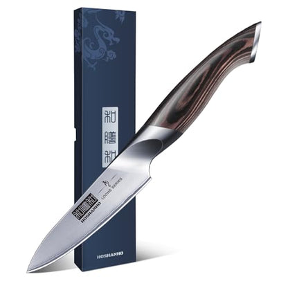 HOSHANHO 3.75 inch Paring Knife, Japanese High Carbon Stainless Steel Small Kitchen Knives, Ultra Sharp Fruit Knife with Ergonomic Pakkawood Handle - size: 3.7"