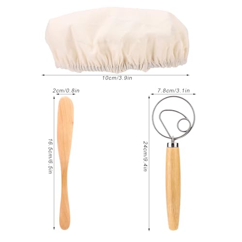 3 Pcs Sourdough Starter Jar Cloth Covers with Dough Scraper & Danish Sour Dough Whisk, Bread Fermentation Jam Cover Bread Making Supplies & Baking Tools Kit