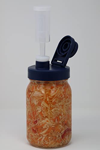 Brewing America Fermentation Kit Lids for Wide Mouth Mason Jars (Jars Not Included) Blue Fermenting Top with Airlock - color: Old Glory Blue