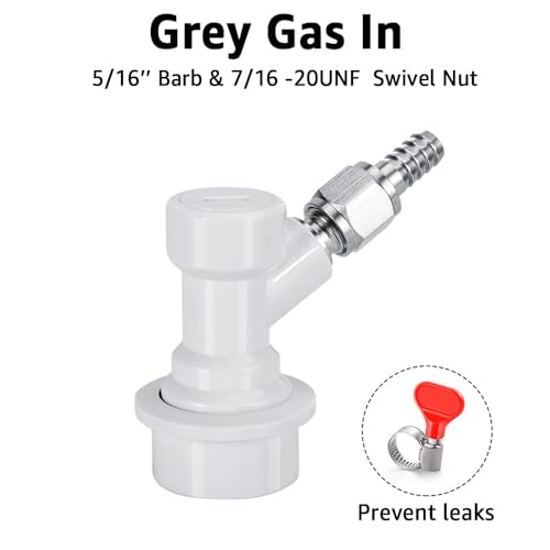 MRbrew 2 Pcs Ball Lock Disconnect with Stainless Steel 5/16'' Gas Barb, Home Brew Ball Lock Corny Keg Fittings for Keg Posts Coupler Extra 2 Hose Clamps & MFL Swivel Nuts - size: 1 Pair-white