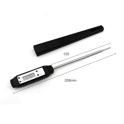 Meat Thermometer, Digital Food Thermometer Instant Read with 120mm Long Probe, Automatic Calibration, Kitchen Cooking Thermometer for BBQ, Grill, Deep Fry, Water Temperature (Black) - color: Black