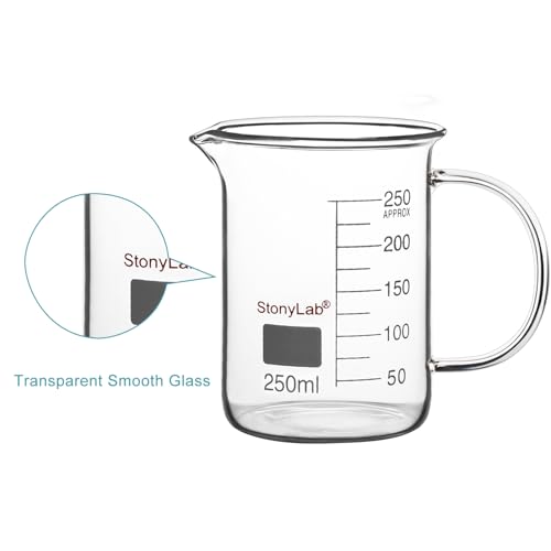 stonylab Glass Beaker with Handle, Borosilicate Glass Graduated Low Form Griffin Beaker with Handle and Pouring Spout, 250 ml - size: 250 ml