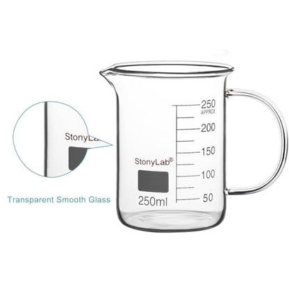 stonylab Glass Beaker with Handle, Borosilicate Glass Graduated Low Form Griffin Beaker with Handle and Pouring Spout, 250 ml - size: 250 ml
