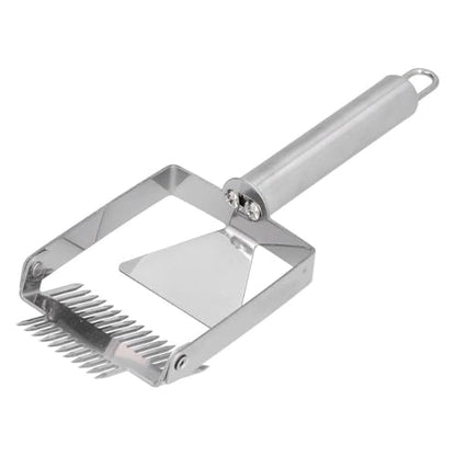 2-in-1 Double Head Honey Scraper, Stainless Steel Beekeeping Uncapping Tool with Wooden Handle for Honeycomb Processing(Metal Handle)