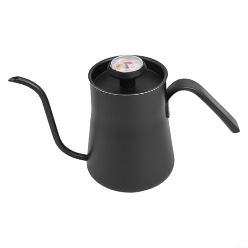 Gooseneck Pour Over for kettle 550ml with Thermometer, Stainless Steel Coffee Drip Pot for Stable Flow, Black for teapot Design