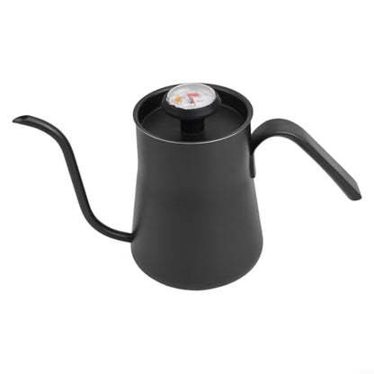 Gooseneck Pour Over for kettle 550ml with Thermometer, Stainless Steel Coffee Drip Pot for Stable Flow, Black for teapot Design
