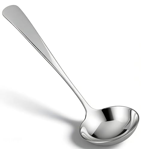 7.9 Inch Small Soup Ladle, Stainless Steel Gravy Ladle Stainless Steel Mirror Polished for Spooning Sauces or Gravies (Silver)