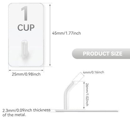 Measuring Cup and Spoon Organizer, 12 Pack Adhesive White Stainless Steel Hooks for Hanging with 6 Kitchen Conversion Chart Stickers, Kitchen Hooks for Space Saving Storage - style: 12 Pcs White Stainless Steel Hooks with Stickers
