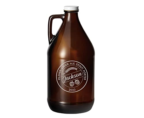 TEEAMORE Amber Growler 64 oz Personalized Beer Growler Amber Glass Growlers Custom Handled Jugs Glass Growlers for Beer - color: Design-02