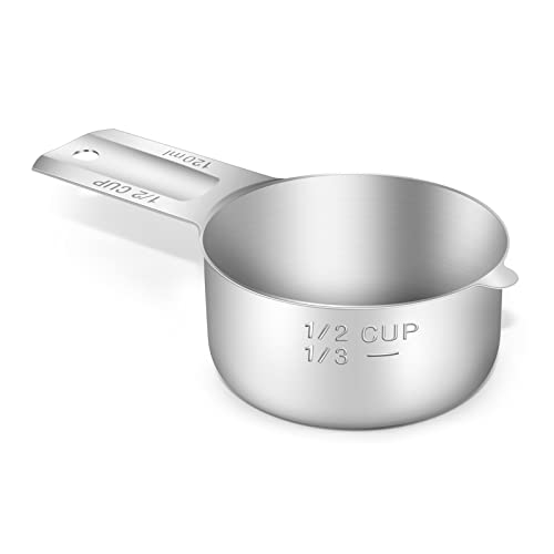 1PCS 1/2Cup (120ml, 4oz) Single Measuring Cup, Stainless Steel Measure Scoop, Metric and US Measurement, Dishwasher Safe - size: 1/2cup|120ml|4oz