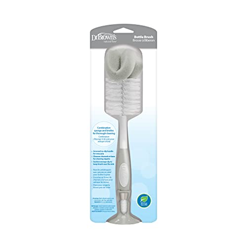 Dr. Brown's Baby Bottle Cleaning Brush with Sponge, Scrubber and Nipple Cleaner, Grey 12 Pack - color: Gray Bottle Brush, size: 12-Pack