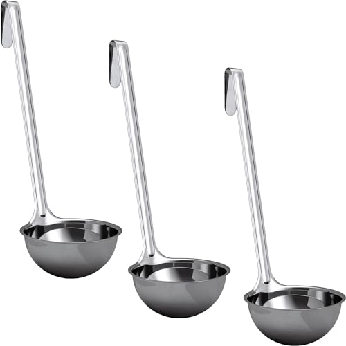 Super Sturdy, Ergonomic 8 Oz. Soup Ladle 3 Pk. Stainless Steel Ladles with Long Handles. Best Kitchen Accessories for Stirring, Portioning and Serving Soups, Chili and Stew in Restaurants and at Home - size: 8oz-3pk