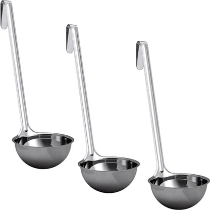 Super Sturdy, Ergonomic 8 Oz. Soup Ladle 3 Pk. Stainless Steel Ladles with Long Handles. Best Kitchen Accessories for Stirring, Portioning and Serving Soups, Chili and Stew in Restaurants and at Home - size: 8oz-3pk